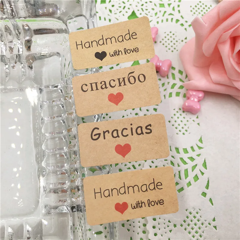 100Pcs 4x2cm Rectangular Printing Handmade with Love Heart Self-adhesive Vintage Brown Kraft Paper Sticker Labels For Adornment
100Pcs 4x2cm Rectangular Printing Handmade with Love Heart Self-adhesive Vintage Brown Kraft Paper Sticker Labels For Adornment