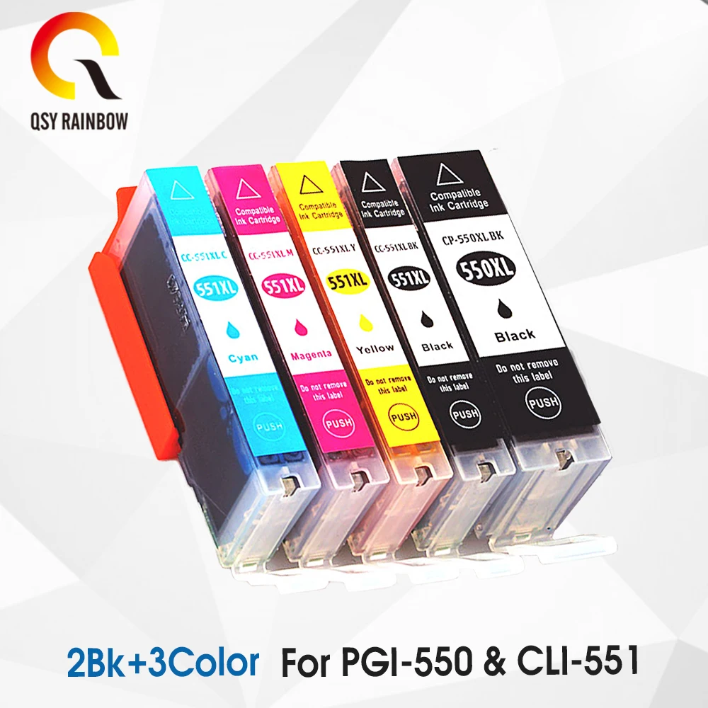 

5 Pack PGI-550 CLI-551 BK PGI550 PGI 550 Ink Cartridges For Canon Pixma MX-725 MX925 IP-8750 MG 5450 5550 6350 Inkjet Printer