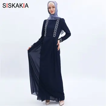 Siskakia Muslim Long Dress Quality Double layer High density Chiffon Abaya Dress Brief Vintage Ethnic A Line Dresses Navy 2019
Siskakia Muslim Long Dress Quality Double layer High density Chiffon Abaya Dress Brief Vintage Ethnic A Line Dresses Navy 2019