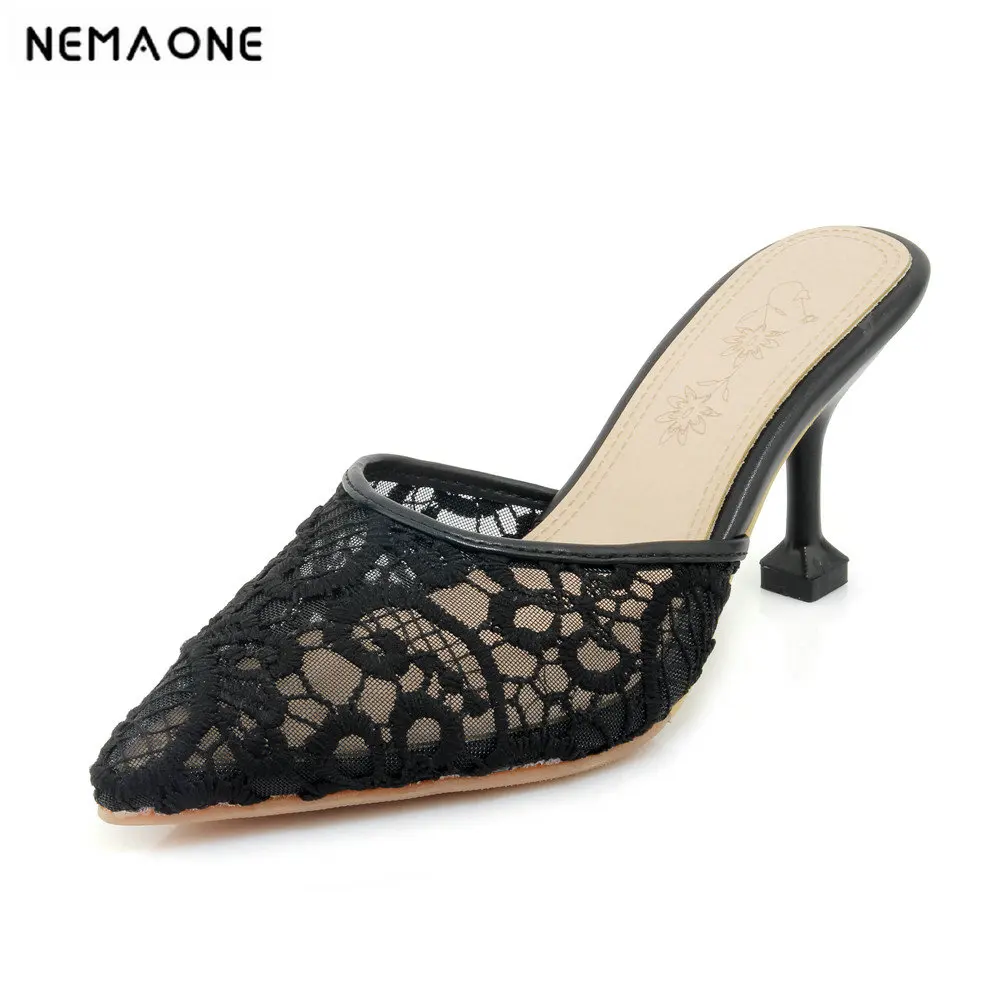 NEMAONE Summer Women Outdoor Slippers Concise Solid lace Pointed Toe High Heels Comfort Elastic Band Shallow Slippers Fashion
NEMAONE Summer Women Outdoor Slippers Concise Solid lace Pointed Toe High Heels Comfort Elastic Band Shallow Slippers Fashion