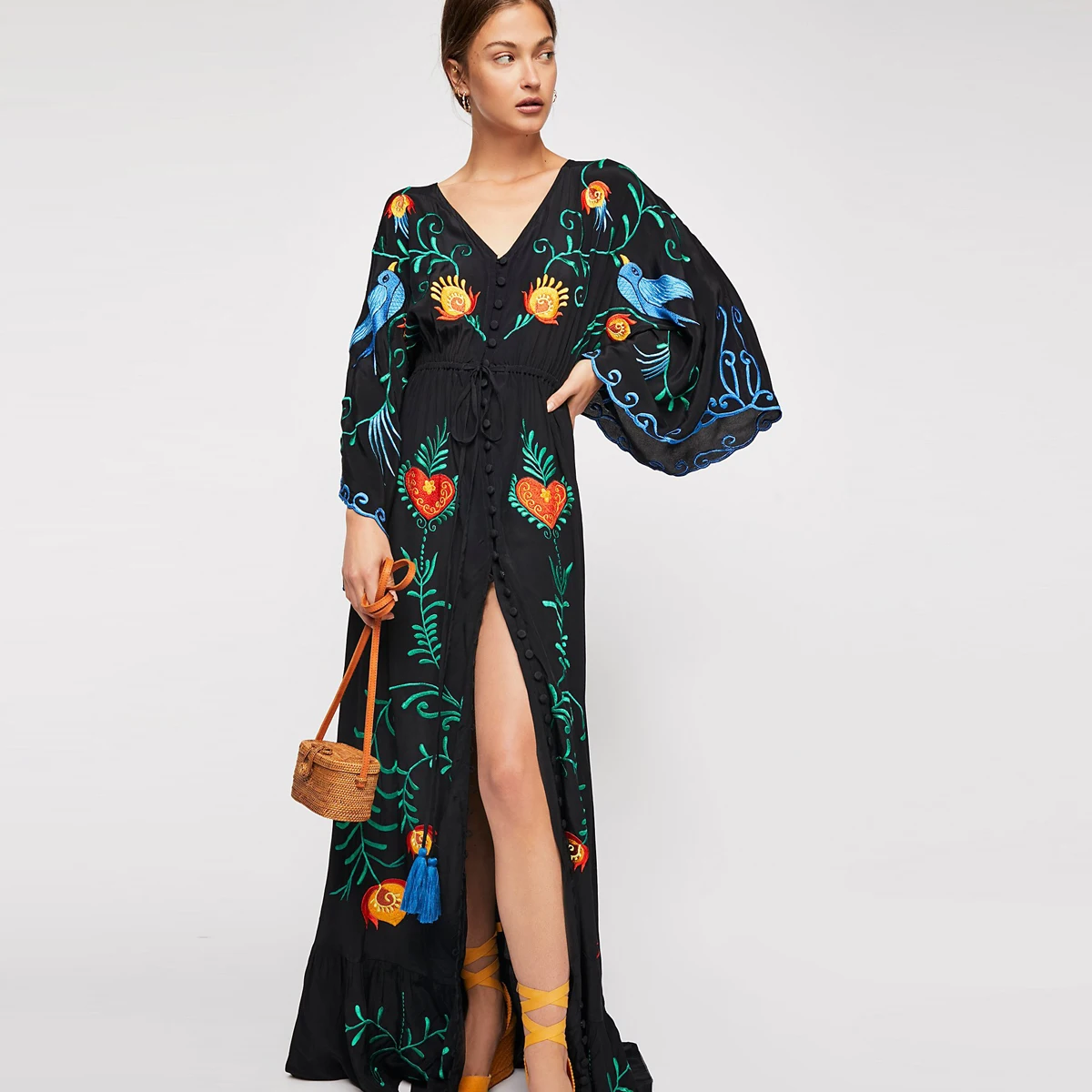Jastie 2018 Spring Autumn Women Dress Loose Casual Kimono Dresses Floral embroidered Maxi Dress Boho Ruffle Hem Beach Dresses
Jastie 2018 Spring Autumn Women Dress Loose Casual Kimono Dresses Floral embroidered Maxi Dress Boho Ruffle Hem Beach Dresses