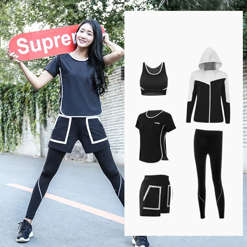 2018 Women Yoga Set Plus Size Sports Suit Hoodie Jacket&Shirt&Tights&Short&Sport Bra 5 Piece Set Breathable Fitness Gym Clothing
2018 Women Yoga Set Plus Size Sports Suit Hoodie Jacket&Shirt&Tights&Short&Sport Bra 5 Piece Set Breathable Fitness Gym Clothing