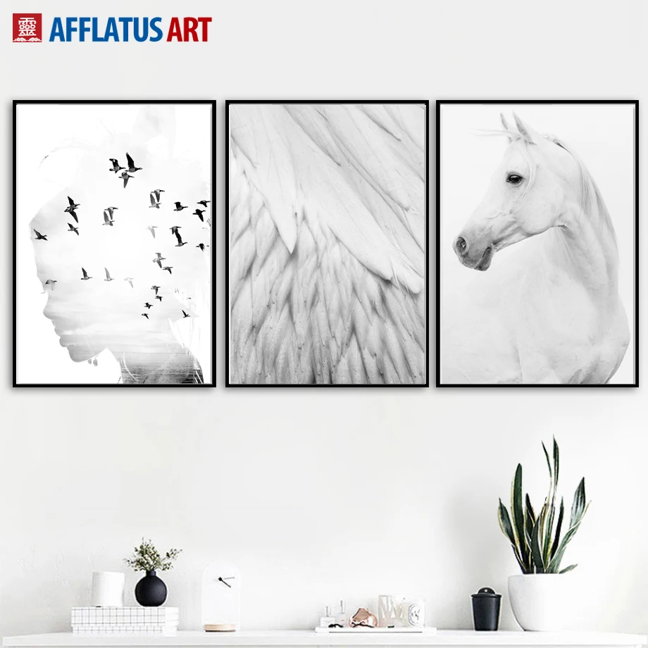 Horse Feather Girl Landscape Wall Art Canvas Painting Nordic Posters And Prints Black White Wall Pictures For Living Room Decor
Horse Feather Girl Landscape Wall Art Canvas Painting Nordic Posters And Prints Black White Wall Pictures For Living Room Decor