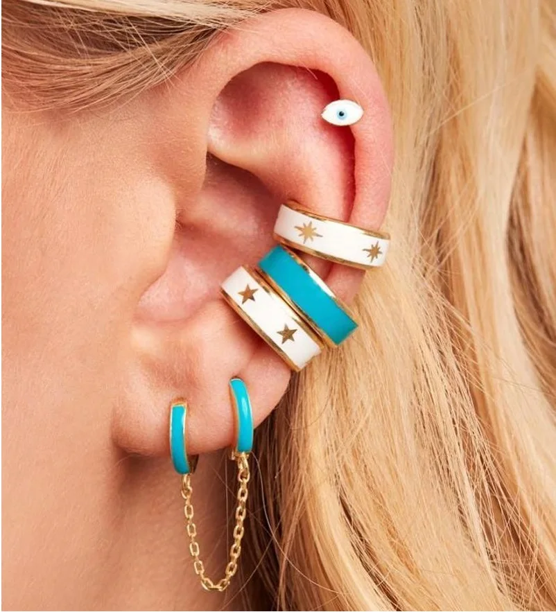European fashion women jewelry Gold filled colorful enamel engraved star band ear bone clip on earring
European fashion women jewelry Gold filled colorful enamel engraved star band ear bone clip on earring