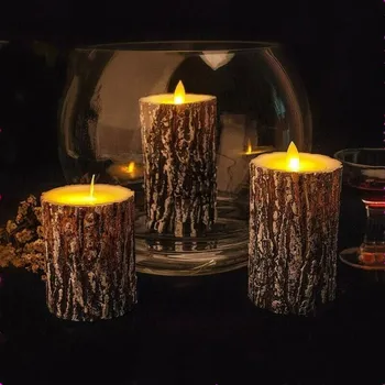 

set of 3 Moving Dancing Swinging wick LED Pine tree Candle Remote controlled Paraffin Wax Wedding Bar Home Party Decor-Amber