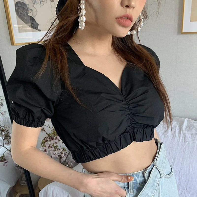 Sexy! Pleats Tie Style Crop Top Women Shirt Puff Sleeve Blouse Petite Kawaii Chemise Femme Chemisier Blusa Mujer Camisa
Sexy! Pleats Tie Style Crop Top Women Shirt Puff Sleeve Blouse Petite Kawaii Chemise Femme Chemisier Blusa Mujer Camisa