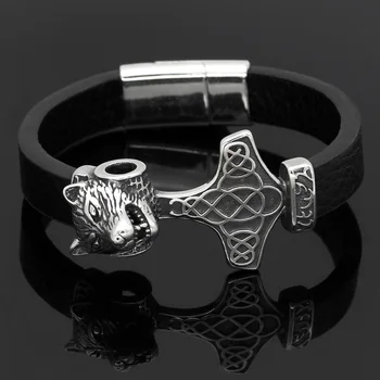 Nordic viking stainless steel odin wolf head thor hammer Mjolnir bracelet -with viking gift bag
Nordic viking stainless steel odin wolf head thor hammer Mjolnir bracelet -with viking gift bag