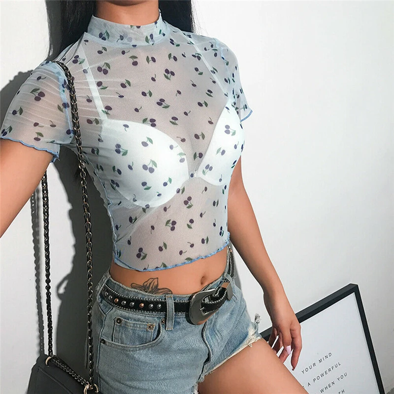 US Women Perspective Mesh Net T-Shirt Short Sleeve Tops Transparent Cherry Print Crop Shirts
US Women Perspective Mesh Net T-Shirt Short Sleeve Tops Transparent Cherry Print Crop Shirts