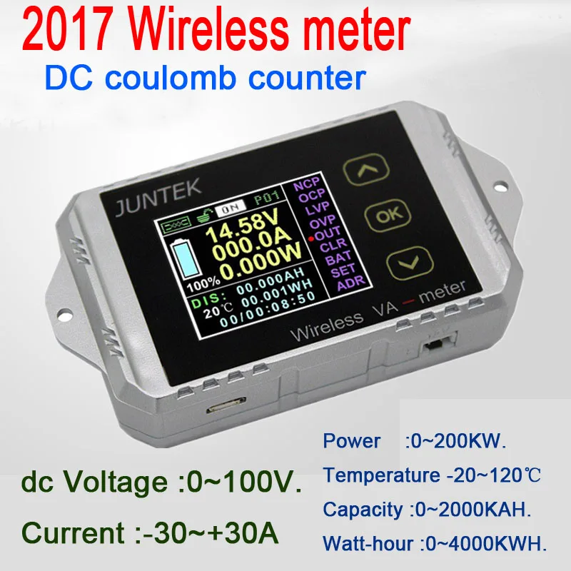 100V 30A wireless DC volt AMP power meter Battery Monitor temperature capacity Coulomb counter charge discharge Electric car
100V 30A wireless DC volt AMP power meter Battery Monitor temperature capacity Coulomb counter charge discharge Electric car