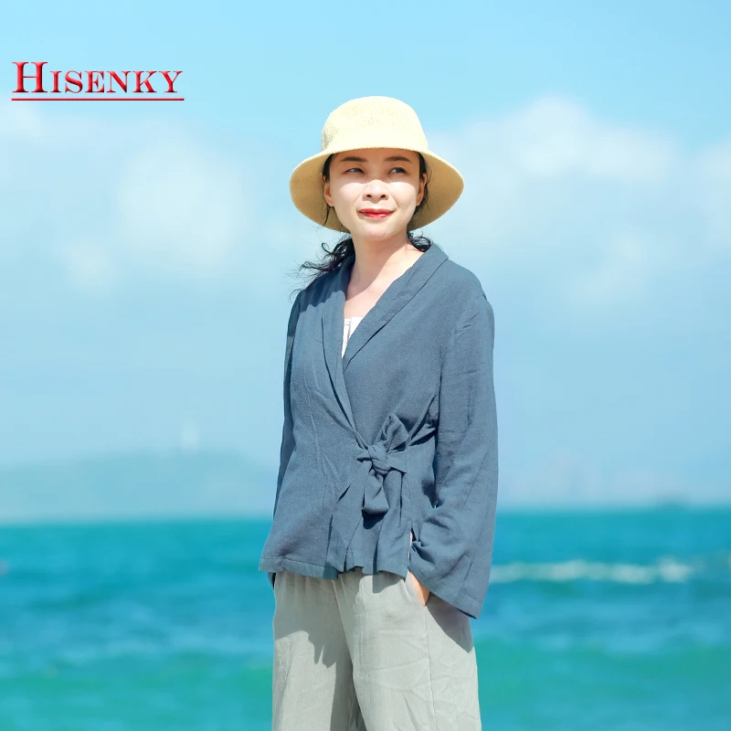 Весенняя короткая куртка Hisenky 2019 Женская Повседневная винтажная блузка с поясом