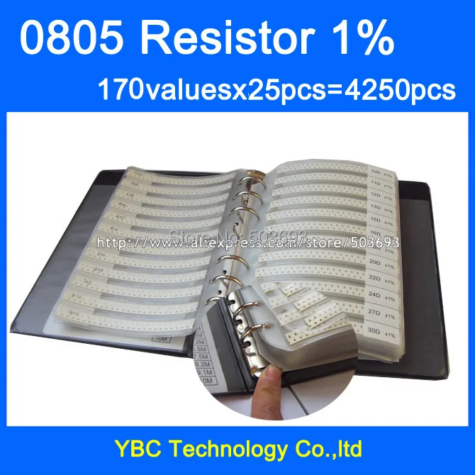 Free shipping 0805 SMD Resistor Sample Book 1% Tolerance 170valuesx25pcs=4250pcs Resistor Kit 0R~10M
Free shipping 0805 SMD Resistor Sample Book 1% Tolerance 170valuesx25pcs=4250pcs Resistor Kit 0R~10M