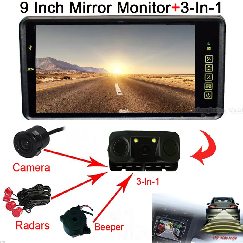2018 Newest 9"Car Reverse Rearview Mirror Display Monitor Bluetooth MP5 FM Player USB SD audio3-in-1 Camera &Radar Sensor&Beeper
2018 Newest 9"Car Reverse Rearview Mirror Display Monitor Bluetooth MP5 FM Player USB SD audio3-in-1 Camera &Radar Sensor&Beeper