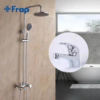 

Frap Bathroom Shower Faucet Hand Sprayer Wall Mounted with chrome Basin Faucet Deck Mounted Cold and Hot Water Mixer F2416+F1003