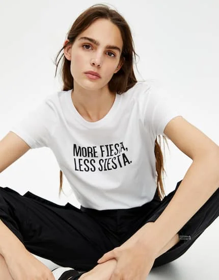MORE FIESTA LESS SIESTA New Arrival Printed Women's Summer Funny Casual 100%Cotton T-Shirt Spanish Letter Shirts
MORE FIESTA LESS SIESTA New Arrival Printed Women's Summer Funny Casual 100%Cotton T-Shirt Spanish Letter Shirts