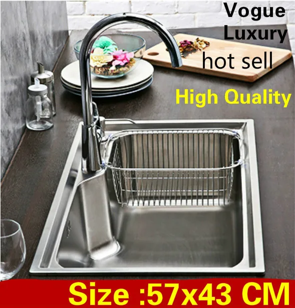 

Free shipping Apartment luxury kitchen single trough sink high quality wash vegetables 304 stainless steel hot sell 57x43 CM
