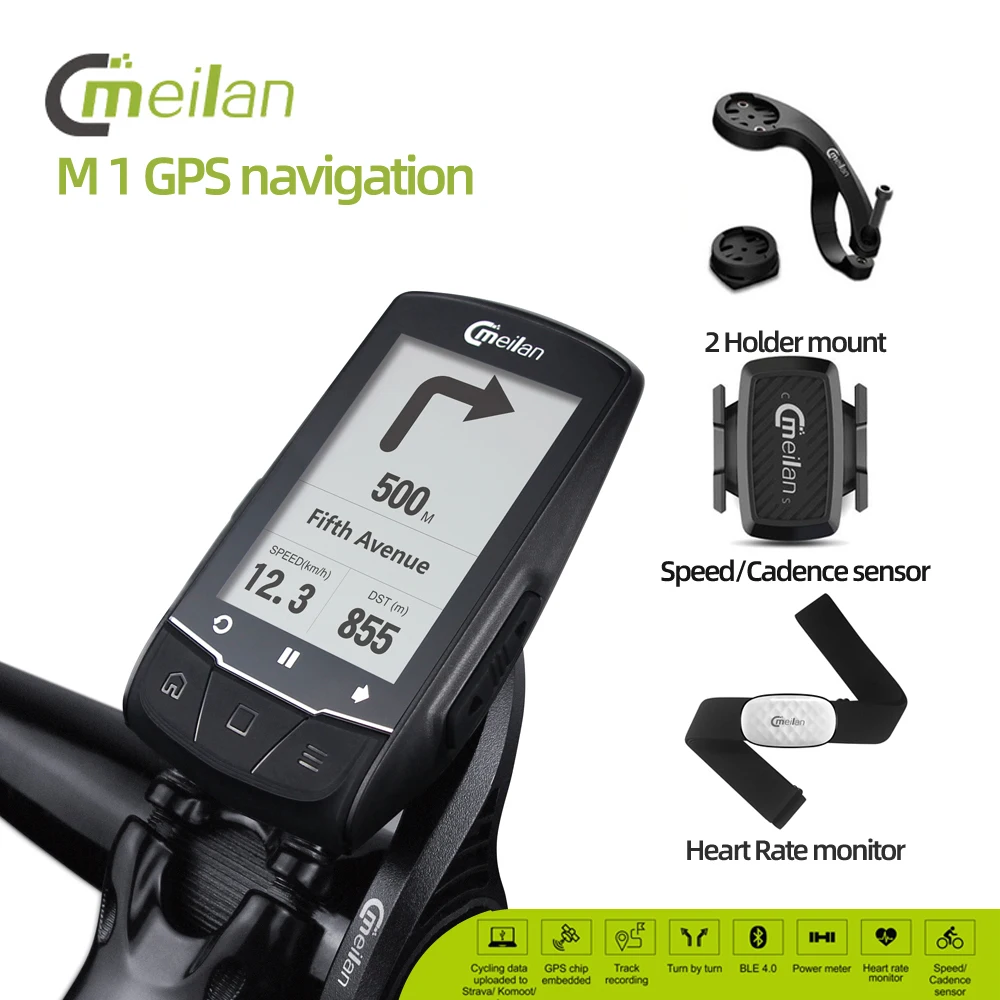 

Meilan M1 Bike GPS bicycle Computer GPS Navigation BLE4.0 speedometer Connect with Cadence/HR Monitor/Power meter (not include)