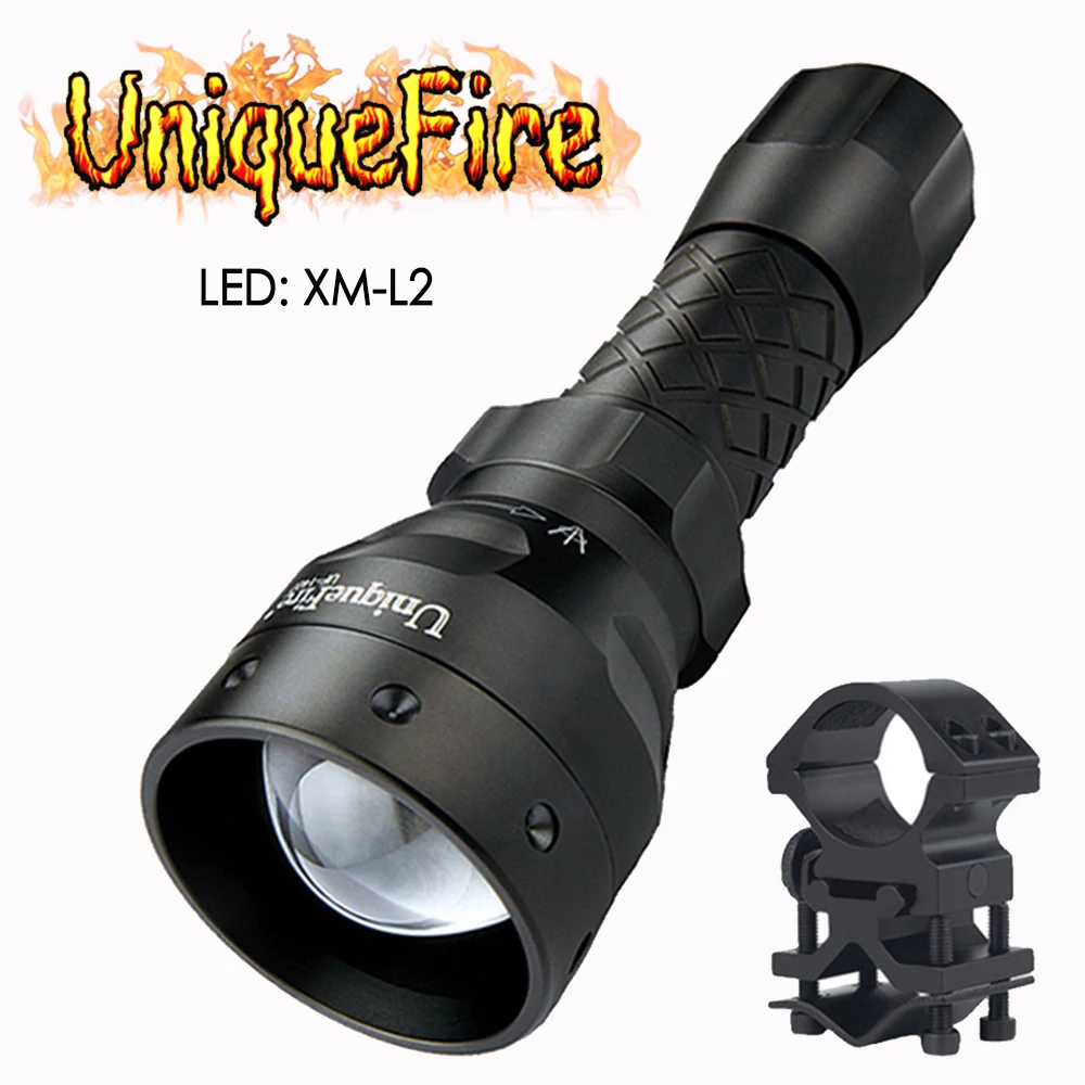 

UniqueFire Rechargeable T38 Flashlight 1407-XM-L2 Aluminum Alloy Powerful Led Torch Zoom 5 Modes Lantern+Scope Mount For Hunting