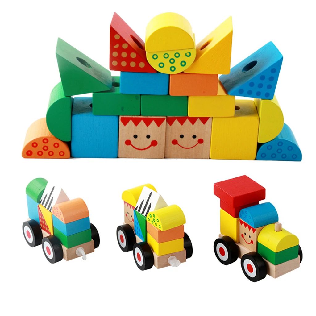Baby Toys Montessori Trailer Wooden Train Vehicle Blocks Geometry Color Congnitive Education Gifts