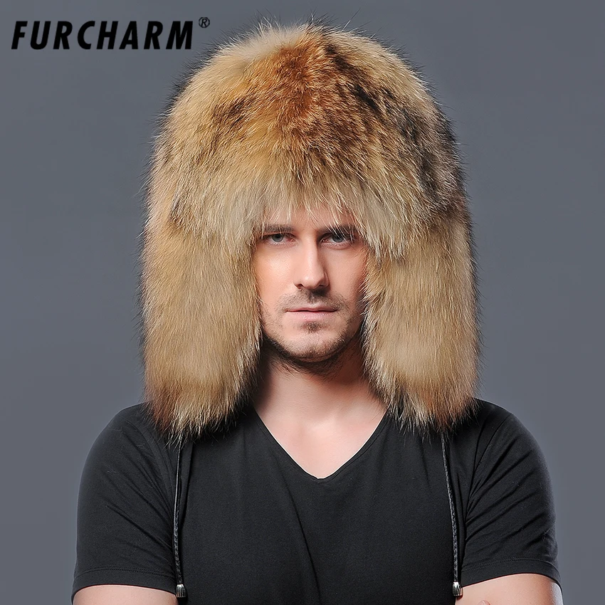 Men's Winter Hats Genuine Raccon Fur Cap with Ears Russian Outside Warm Whole Piece Raccoon Fur Hats for Men with Leather String
Men's Winter Hats Genuine Raccon Fur Cap with Ears Russian Outside Warm Whole Piece Raccoon Fur Hats for Men with Leather String
