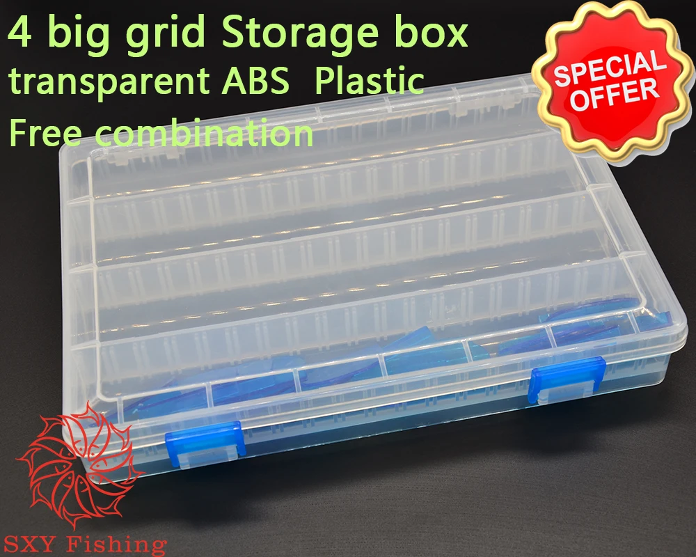 SXY FISHING 4 big grid Colorless and tasteless transparent ABS Plastic Small part box Jewelry box fishing box Free segmentation
SXY FISHING 4 big grid Colorless and tasteless transparent ABS Plastic Small part box Jewelry box fishing box Free segmentation