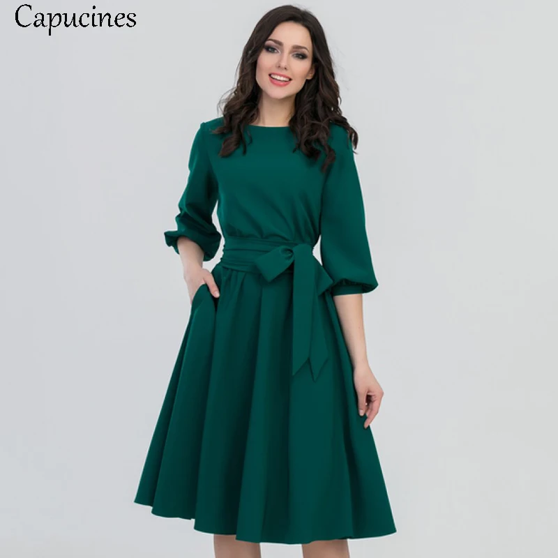Spring Summer Soild Lantern Sleeve A-Line Dress Women Elegant O-Neck Half Sleeve Pocket Sashes Casual Dress Vintage Vestidos
Spring Summer Soild Lantern Sleeve A-Line Dress Women Elegant O-Neck Half Sleeve Pocket Sashes Casual Dress Vintage Vestidos