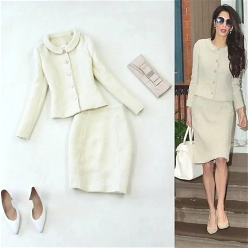 Fashion suit female autumn / spring new large size woolen tweed beige small jacket + bag hip skirt suit women
Fashion suit female autumn / spring new large size woolen tweed beige small jacket + bag hip skirt suit women