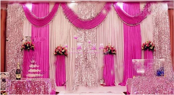 3M*6M fuchsia & White Shiny Wedding backdrop wih beautiful swags bling Weding stage curtain 
3M*6M fuchsia & White Shiny Wedding backdrop wih beautiful swags bling Weding stage curtain