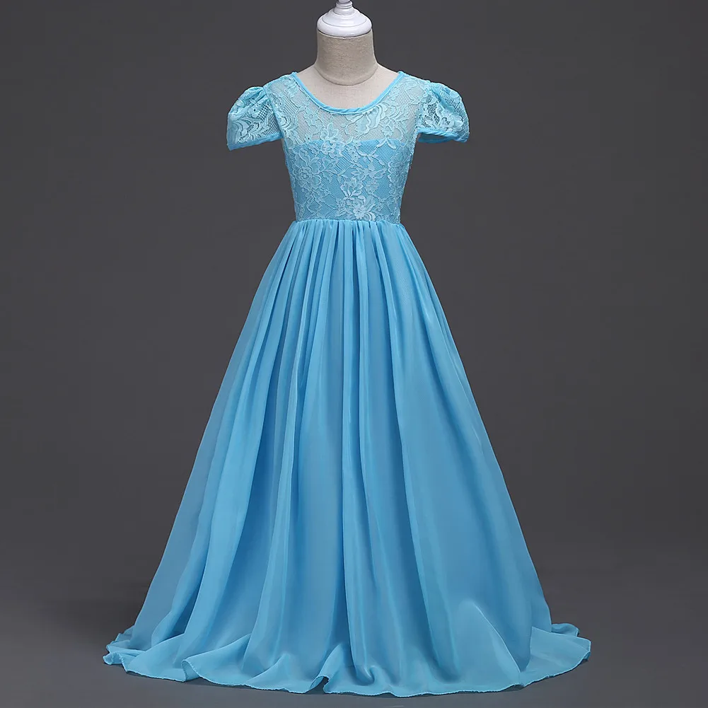 Фото Кружевное шифоновое однотонное платье принцессы в европейском и американском
