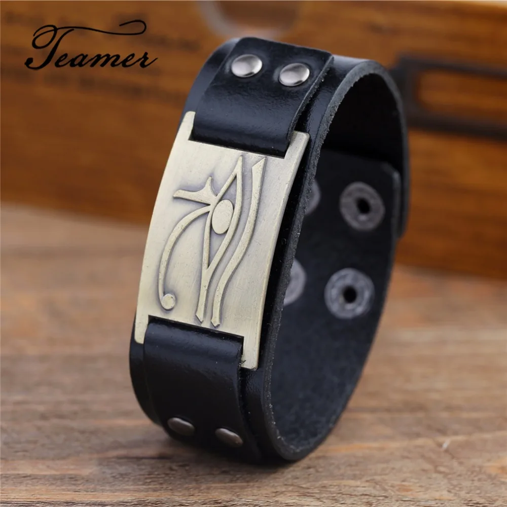 Мужской браслет из натуральной кожи Teamer Egyptian Eye of Ra Horus Udjat винтажный Религиозный
