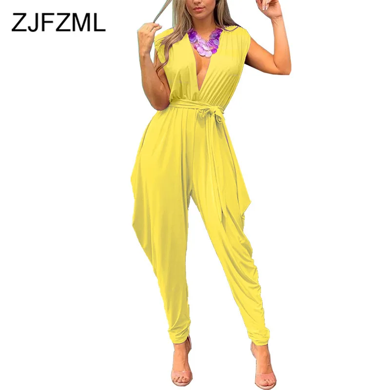 High Waist Summer Rompers Womens Jumpsuit Deep V Neck Sleeveless Loose One Piece Overall Casual Mujer Sash Full Length Bodysuit
High Waist Summer Rompers Womens Jumpsuit Deep V Neck Sleeveless Loose One Piece Overall Casual Mujer Sash Full Length Bodysuit