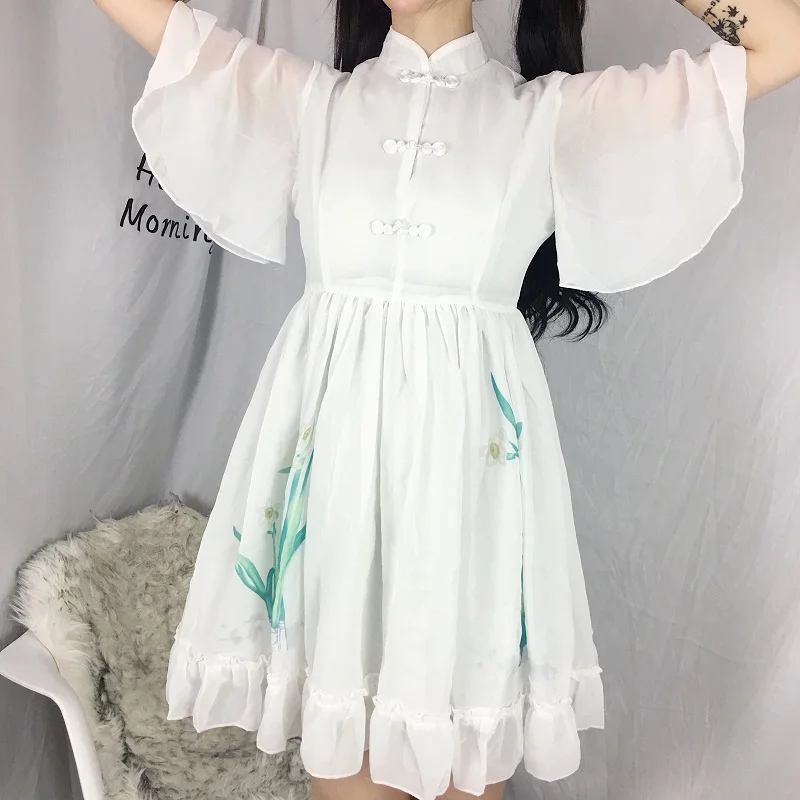 Embroidery Vintage Cheongsam Button Lolita Women Pleated Lace Ruffles High Waist Elegant Black Chiffon Dress Cute White Robe Top
Embroidery Vintage Cheongsam Button Lolita Women Pleated Lace Ruffles High Waist Elegant Black Chiffon Dress Cute White Robe Top