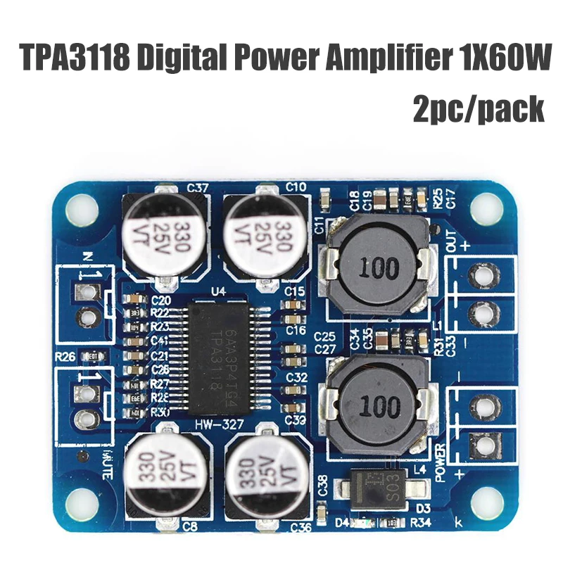 2PC/PACK DC12V-24V 1X60W TPA3118 Digital Power Amplifier PBTL Mono Digital Audio Power Amplifier Module Amplifier Board
2PC/PACK DC12V-24V 1X60W TPA3118 Digital Power Amplifier PBTL Mono Digital Audio Power Amplifier Module Amplifier Board