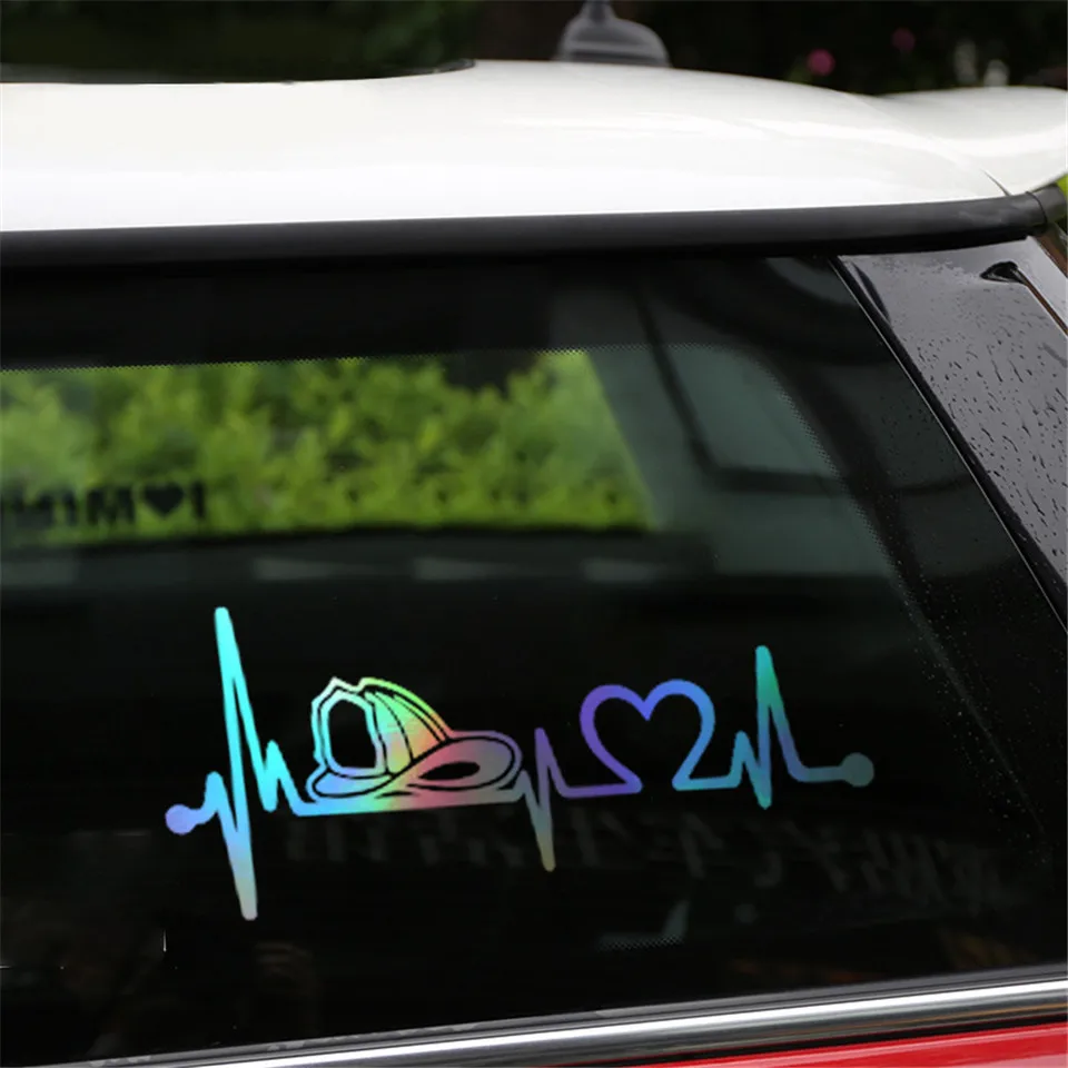 Firefighter Fireman Helmet Heartbeat Lifeline Car Sticker Vinyl Car-styling Reflective Decal Sticker Funny for Car 20.3cm8 (6)