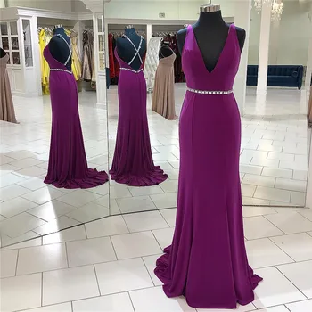 Sexy V-neck Grape Prom Dresses For Women 2019 Elegant Satin A Line Cross Back Long Formal Evening Dress Party Gowns Plus Size
Sexy V-neck Grape Prom Dresses For Women 2019 Elegant Satin A Line Cross Back Long Formal Evening Dress Party Gowns Plus Size