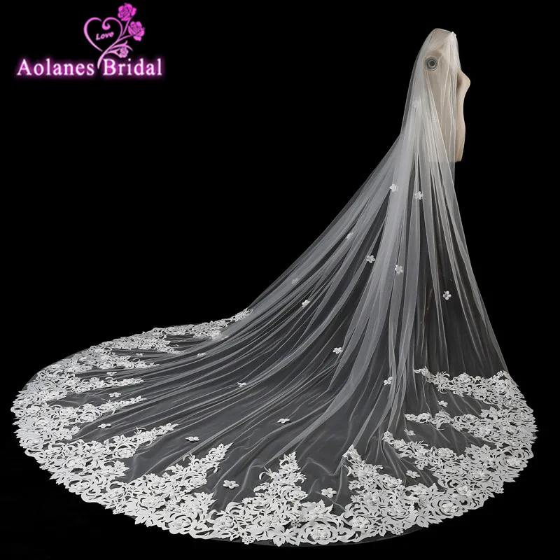 New Nature White Wedding Veil 3x3.5M Long Appliques Mantilla Cathedral Bridal Accessories Veu De Noiva Real Photos | Свадьбы и