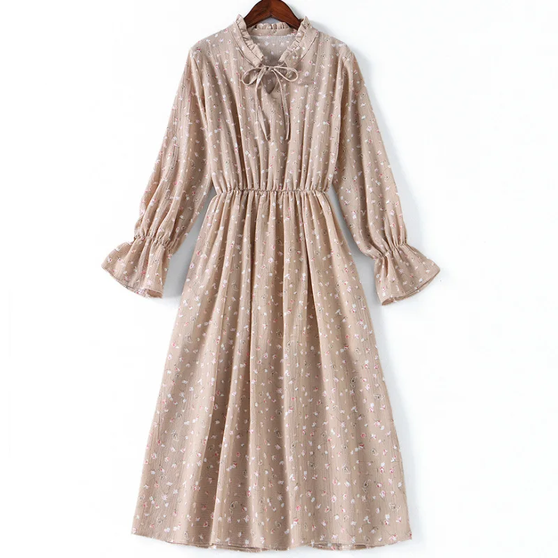 Ladies Autumn Chiffon Dress Floral Printed Petal Sleeve Bow Bandage Stand Neck A-line Mid-calf Women Long Dresses
Ladies Autumn Chiffon Dress Floral Printed Petal Sleeve Bow Bandage Stand Neck A-line Mid-calf Women Long Dresses
