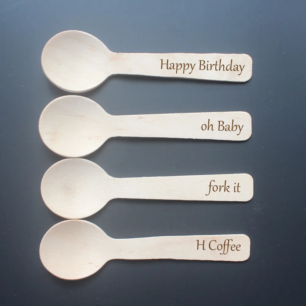 1000 Custom Engraved Wooden Small Round Spoons 10cm Disposable Ice Cream Scoop Party Dessert Spoon | Дом и сад