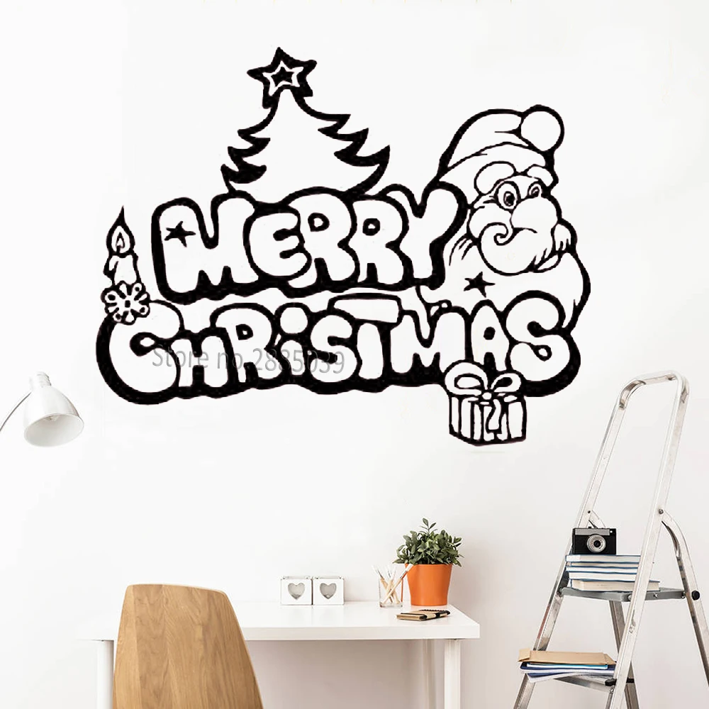 

Merry Christmas Decals Funny Santa Claus Christmas Tree Gifts Wall Decal Vinyl Glass Window,Wall Decor Sticker Art Murals LC942