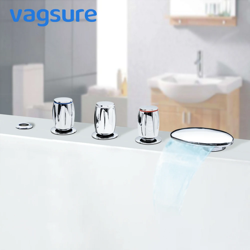 Vagsure Bathtub Faucet Triple Handle Cold and Hot Waterfall Tap Faucet Bathtub Mounted Bath Mixer Cascade Outlet Faucet
Vagsure Bathtub Faucet Triple Handle Cold and Hot Waterfall Tap Faucet Bathtub Mounted Bath Mixer Cascade Outlet Faucet