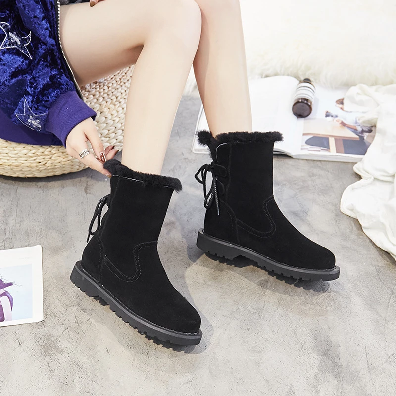 Mid Calf Snow Boots Platform 3cm Heels Genuine Leather Women Shoes Black Gray Lace Up Flock Fashion Ladies Fur Winter Boots
Mid Calf Snow Boots Platform 3cm Heels Genuine Leather Women Shoes Black Gray Lace Up Flock Fashion Ladies Fur Winter Boots