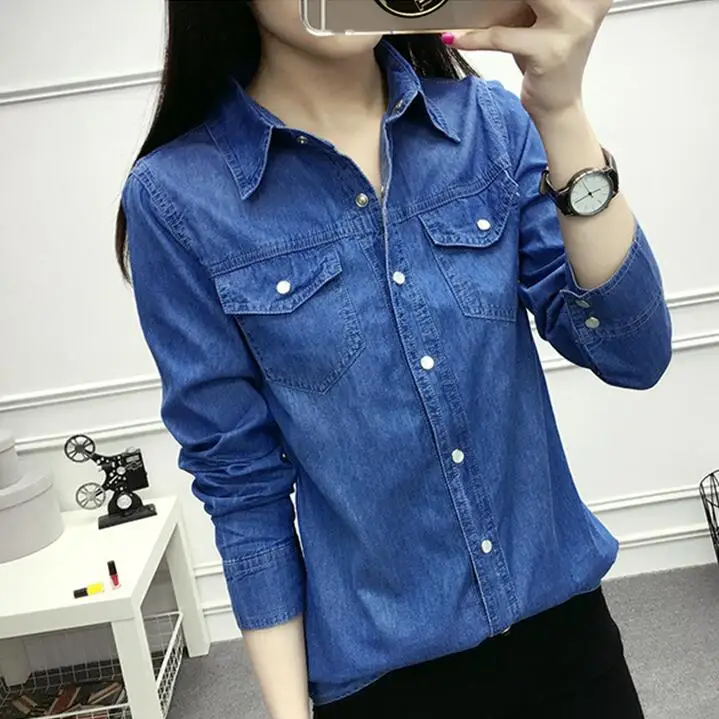 Long Sleeve Women Blouse Fashion Slim Denim Shirt Top OL Office Female Clothing Denim Blusas
Long Sleeve Women Blouse Fashion Slim Denim Shirt Top OL Office Female Clothing Denim Blusas