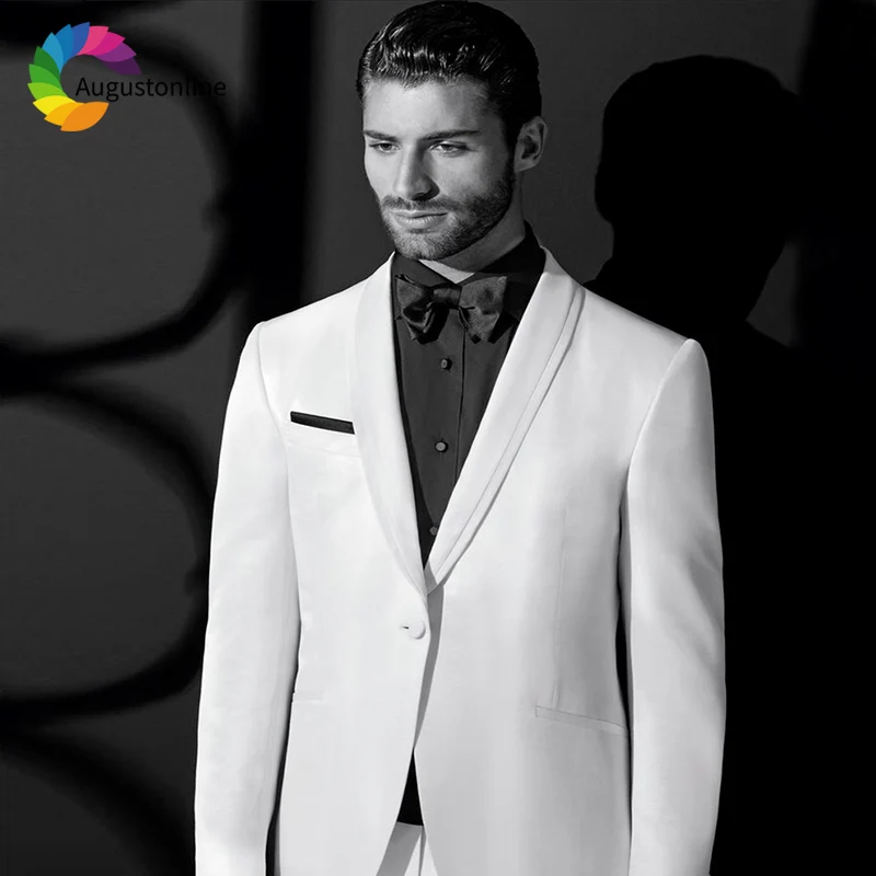 

White Men Suit Wedding Suits Groom Evening Party Blazer Custom Made Slim Fit Casual 2018 Tuxedo Best Man Terno Masculin 2 Pieces