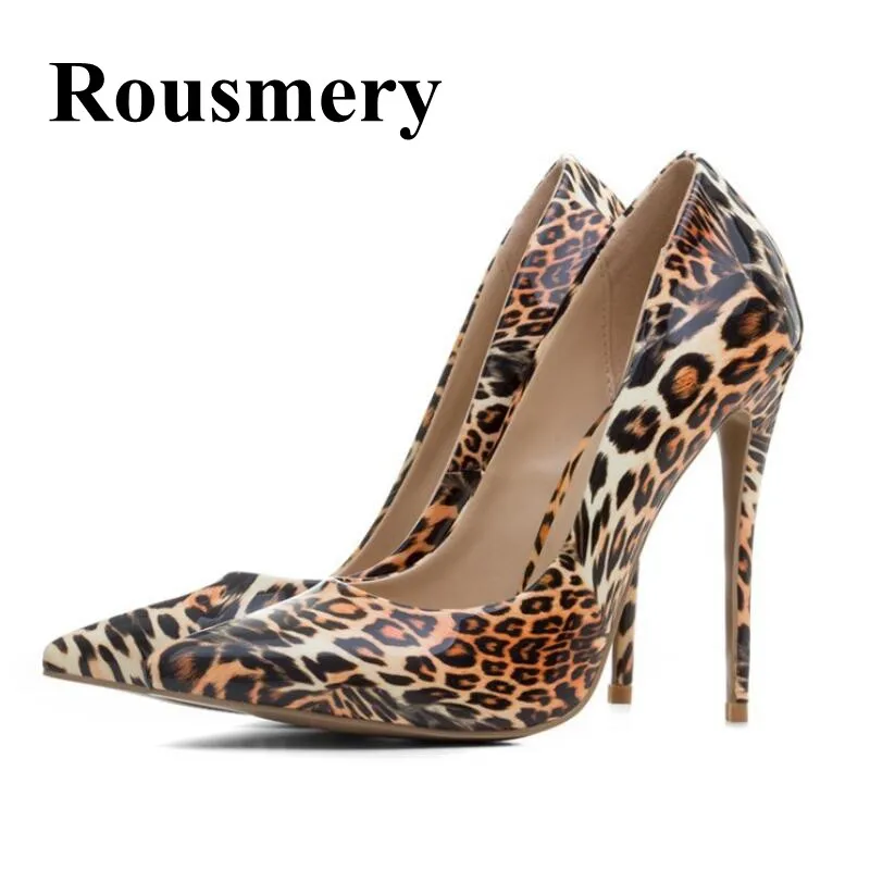 

Hottest Leopard Shallow Sexy Pointed Toe And Thin High Heel Fashion Patent Leather Spring And Autumn Newest 12cm Women Pumps