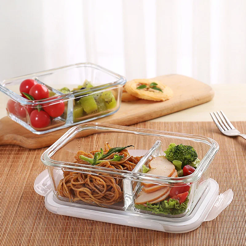 

Glass Food Storage Meal Prep Containers 2 grid with Airtight Locking Lids BPA Free Divided Glass Bento Lunch Boxes Crisper