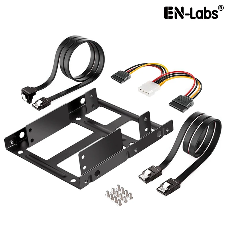 

En-Labs SATA Data Cable and Power Adapter Cable w/ Metal Dual 2.5" to 3.5" Hard Drive Bay Mounting Bracket- 2 X 2.5" to 3.5" HDD