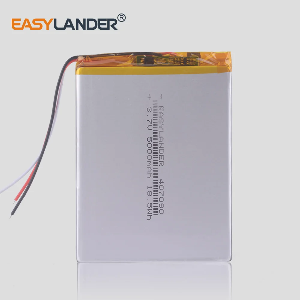 3.7V 5000mAh 407090 polymer lithium ion battery rechargeable batteries for tablet pc 7 inch Tablet PC 3wires
3.7V 5000mAh 407090 polymer lithium ion battery rechargeable batteries for tablet pc 7 inch Tablet PC 3wires