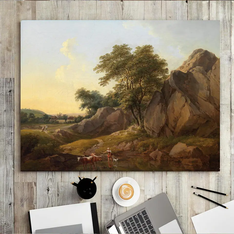

Home Decoration Print Canvas Picture Wall Art Paintings Oil Unframed Drawings Classical forest landscape grazing cattle