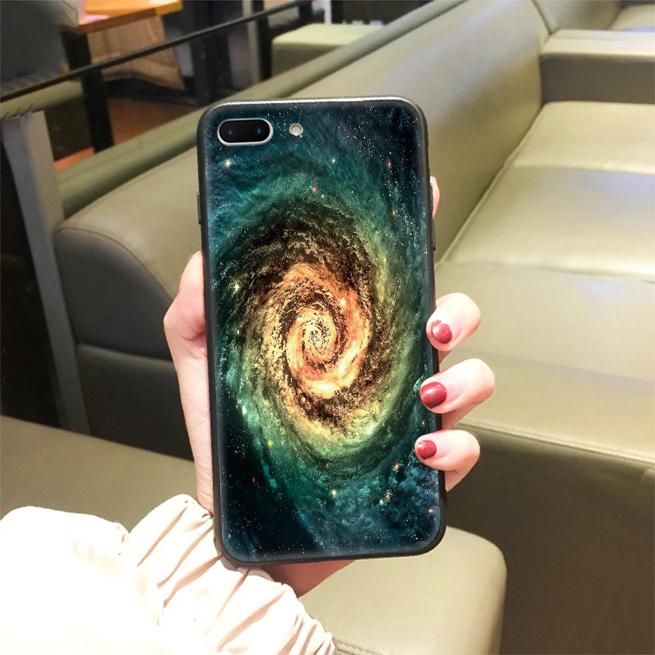 TOMKAS Star Sky Pattern Glass Case For iPhone X 7 8 6 6 s Cover Phone Cases For iPhone 7 8 6 6s Plus X Case Silione TPU PC Coque (22)
