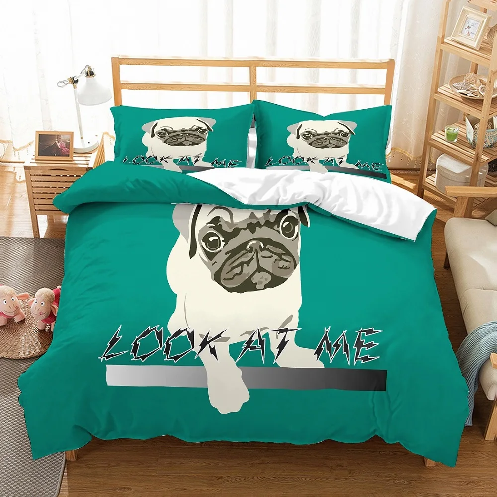 100% Microfiber 3D Handdrawing Pug Dog Look at Me Printed Green Bedding Set 3 Piece with 2 Pillowcase Animal Theme Bedding Set
100% Microfiber 3D Handdrawing Pug Dog Look at Me Printed Green Bedding Set 3 Piece with 2 Pillowcase Animal Theme Bedding Set