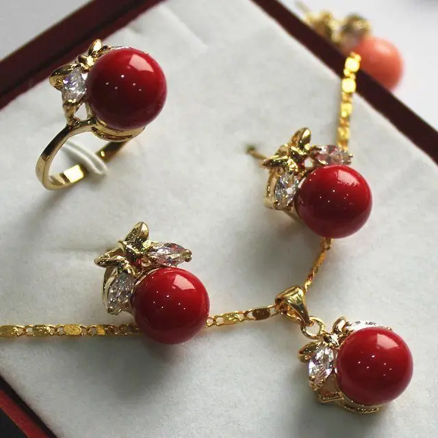 New Design 10mm Red Shell Pearl Earring Ring Pendant & Stud Jewelry Set >^^1>18K gold plated watch Quartz stone CZ crystal
New Design 10mm Red Shell Pearl Earring Ring Pendant & Stud Jewelry Set >^^1>18K gold plated watch Quartz stone CZ crystal